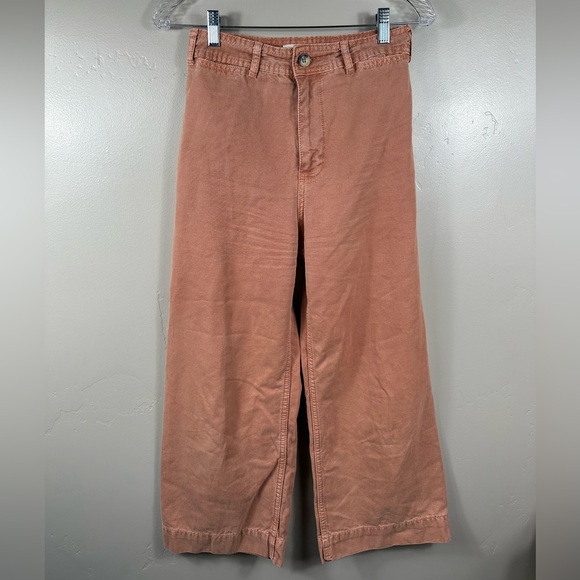 FREE PEOPLE WE THE FREE PATTI CROP COTTON PANTS IN ROSE PINK/BROWN SIZE 27 - Picture 2 of 7